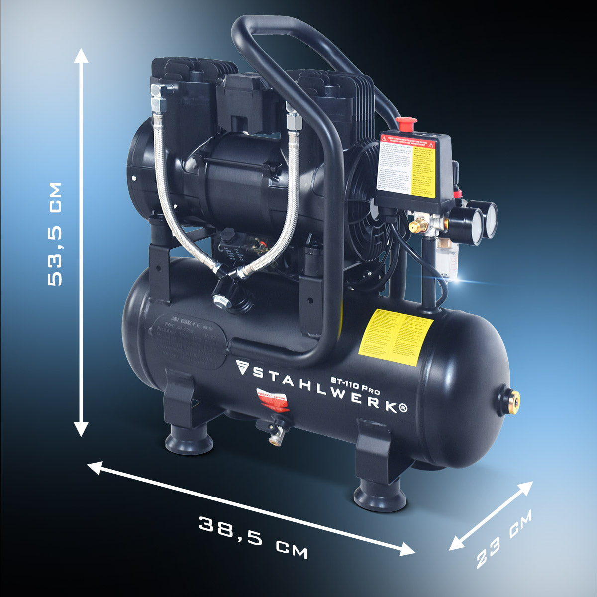 STAHLWERK ST-110 Pro Flüsterkompressor 8 bar, 10 L, 250 l/min