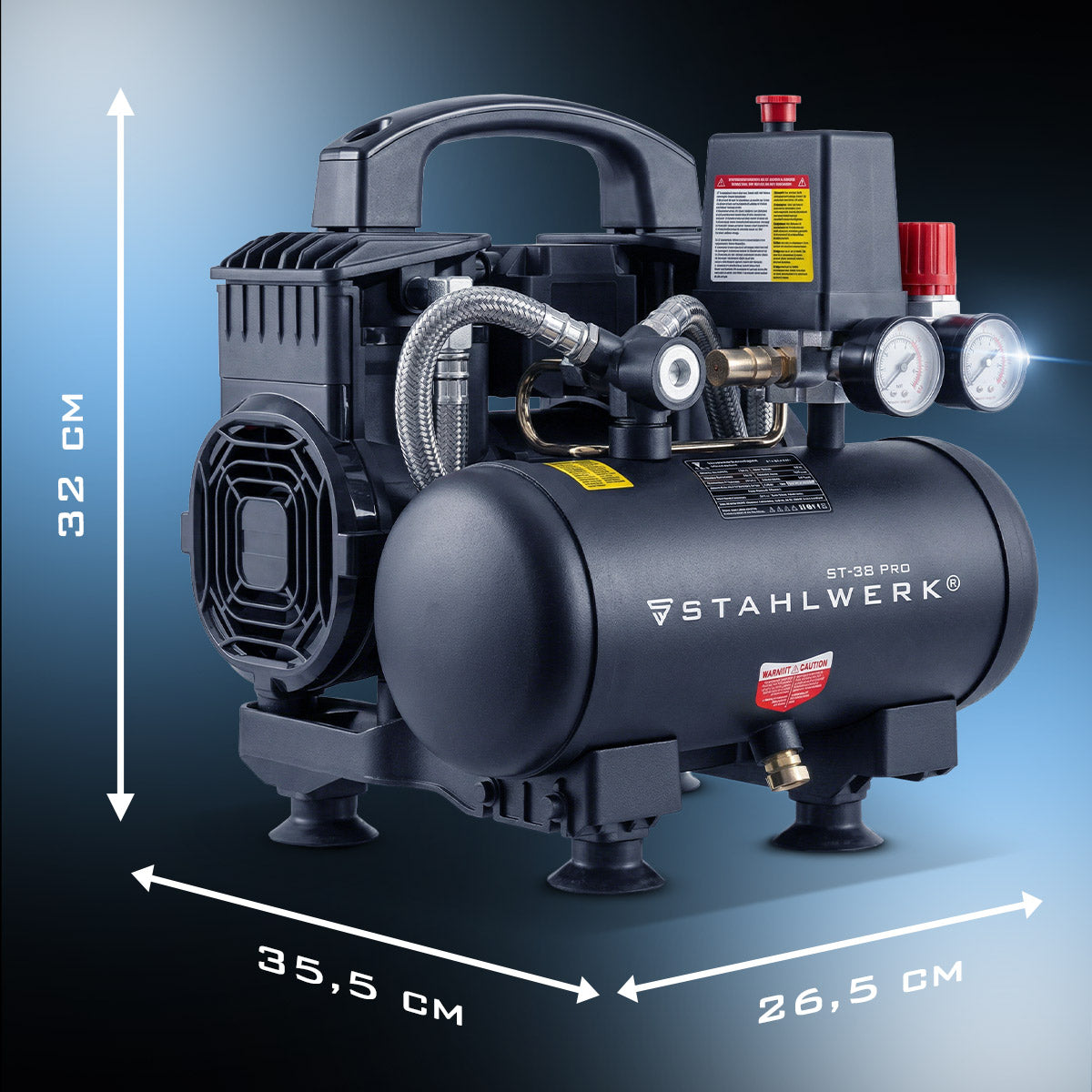STAHLWERK ST-38 Pro Flüsterkompressor 8 bar, 3 L, 190 l/min